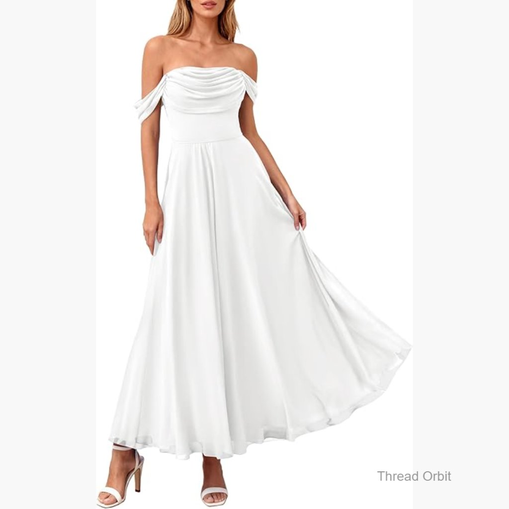 Off Shoulder Maxi Cocktail Dress Mesh Aline Ruched Wedding Guest